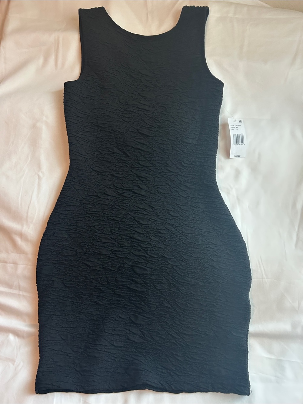 Good American Black Textured Mini Bodycon Dress